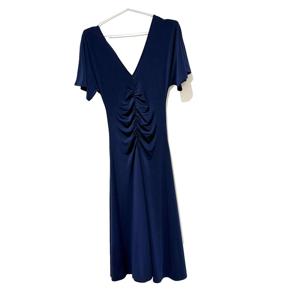 White House Black Market Size S Navy Ruched Cinched Tie Midi Pullover WMN Dress - Picture 5 of 8